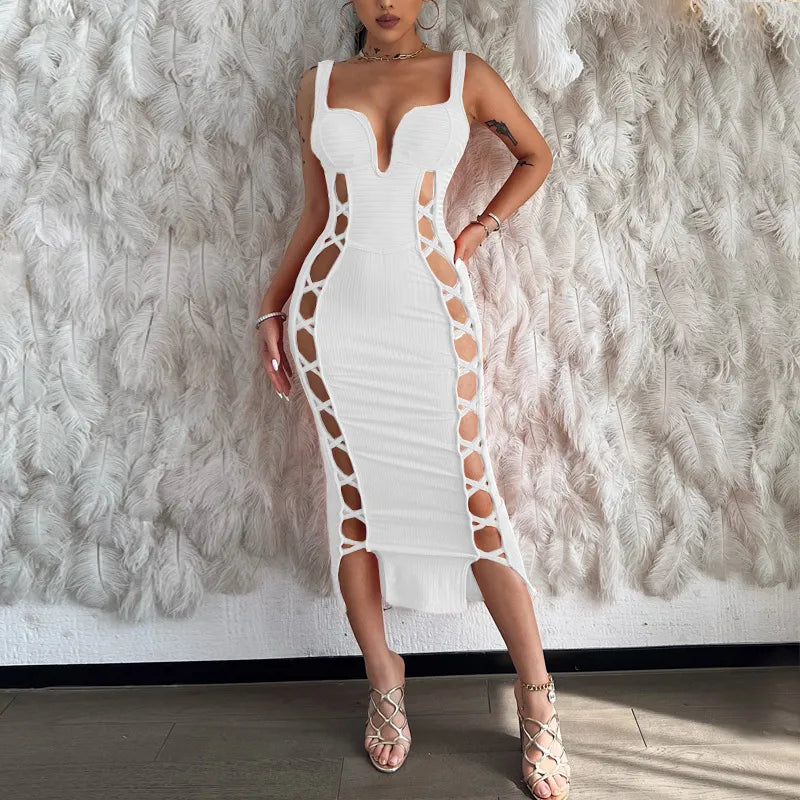 Women's Spring New Tie Hollow Sling Dress