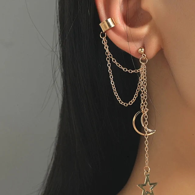 Multi Layer Chain Earrings Long Tassel Piercing Stud