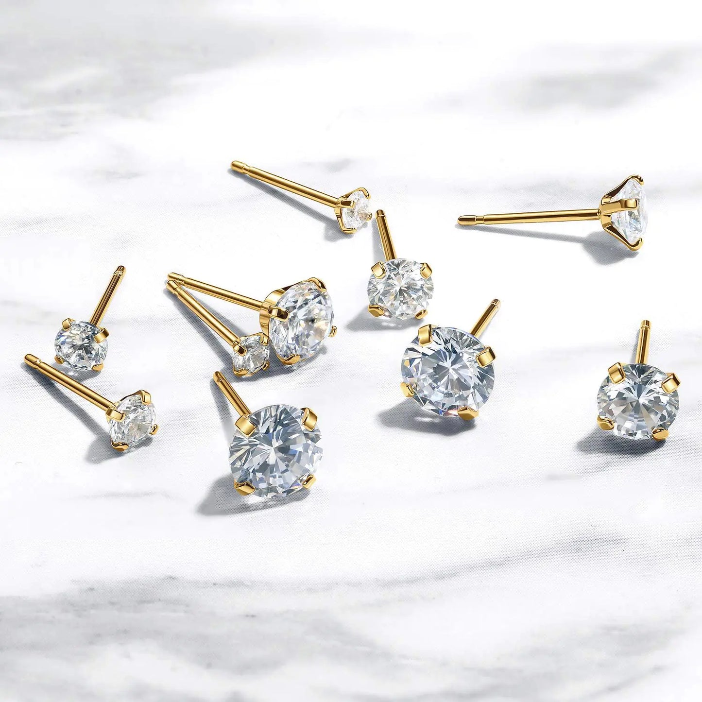 Kainier Women's 14K Gold Plated CZ Stud Earrings Simulated Diamond Round Cubic Zirconia Ear Stud Set(5 Pairs)… BXG GOLD