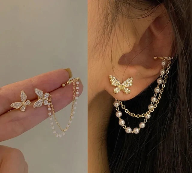 Multi Layer Chain Earrings Long Tassel Piercing Stud