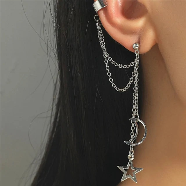 Multi Layer Chain Earrings Long Tassel Piercing Stud