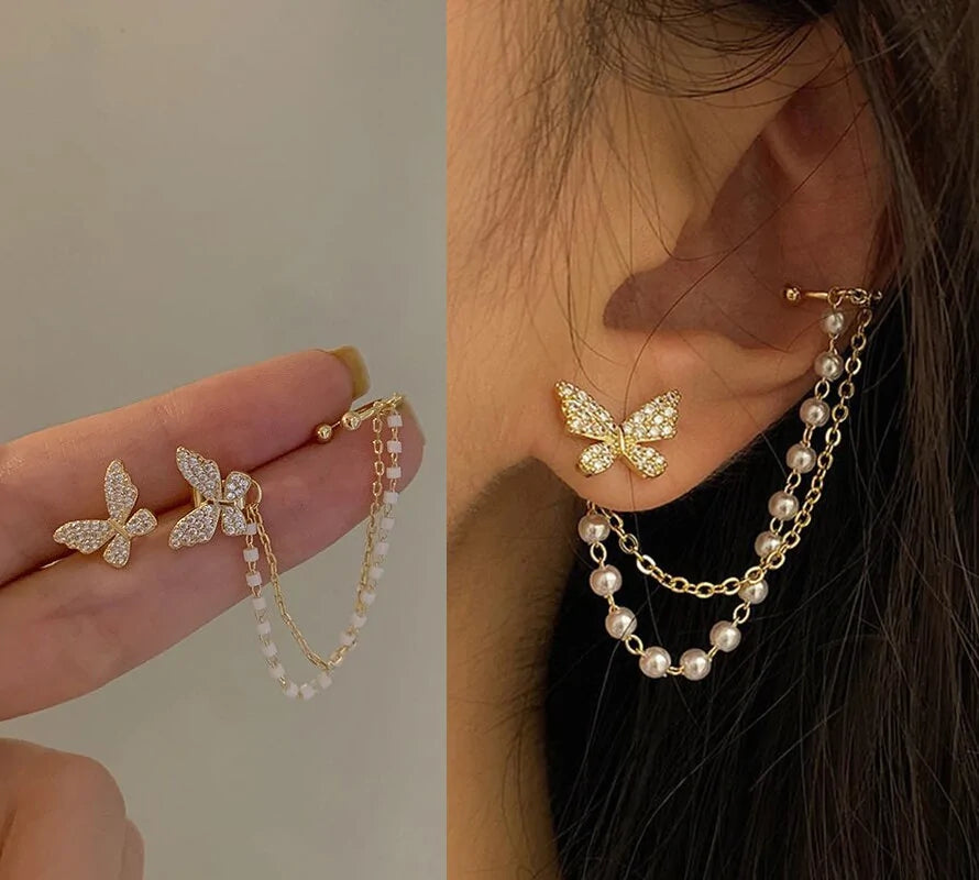 Multi Layer Chain Earrings Long Tassel Piercing Stud