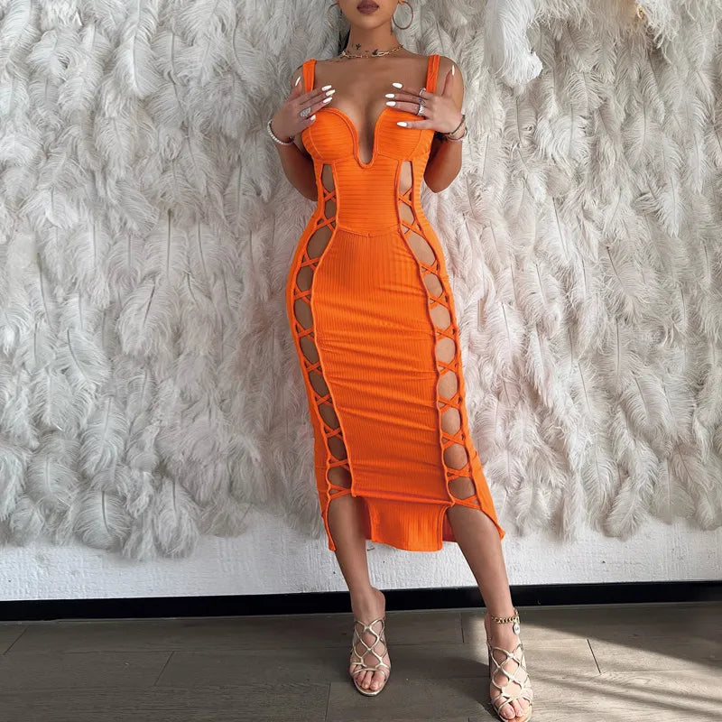 Women's Spring New Tie Hollow Sling Dress
