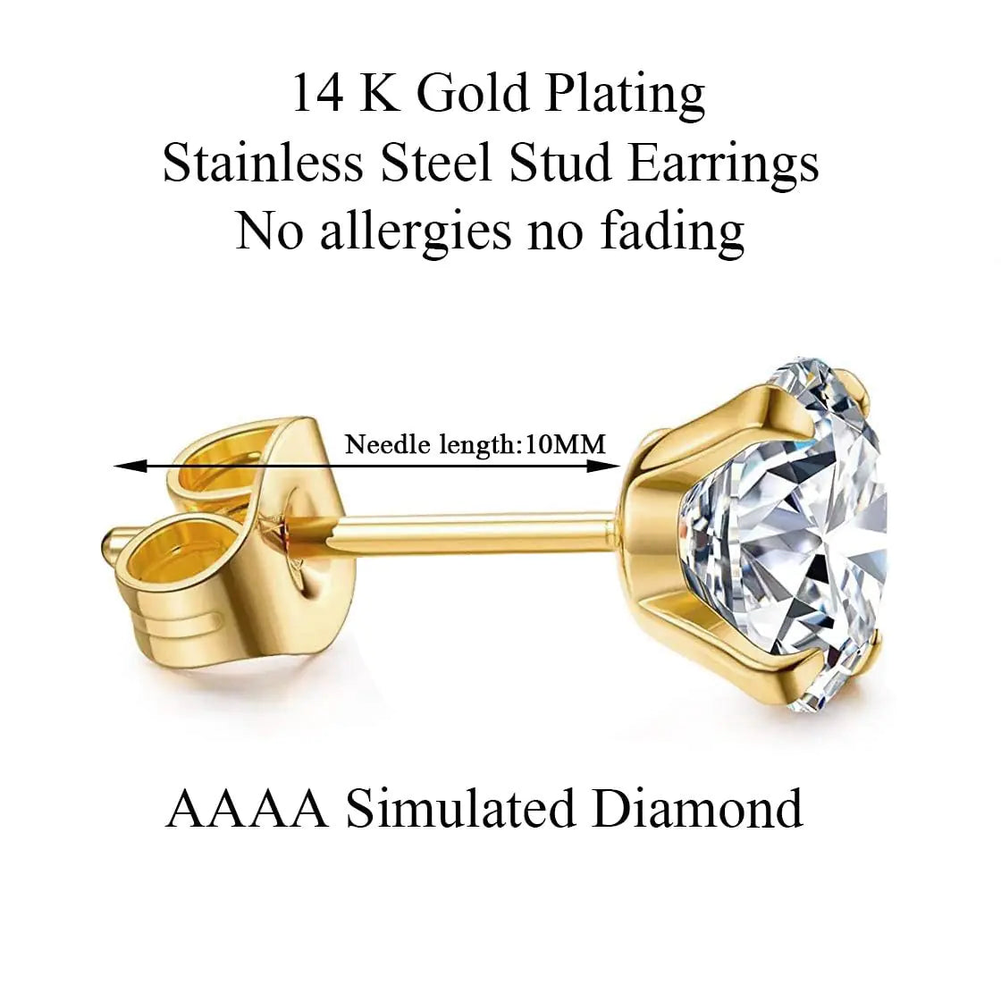Kainier Women's 14K Gold Plated CZ Stud Earrings Simulated Diamond Round Cubic Zirconia Ear Stud Set(5 Pairs)… BXG GOLD