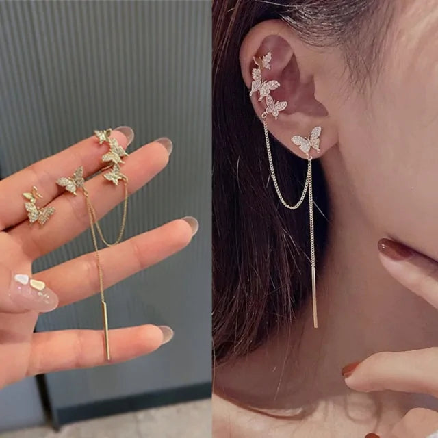 Multi Layer Chain Earrings Long Tassel Piercing Stud