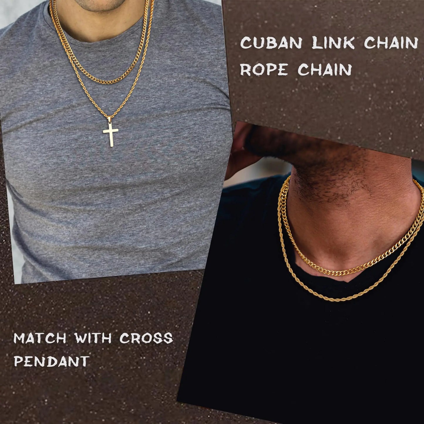 Yooblue Cross Necklace for Men, Gold Black Silver Mens Cross Necklaces Stainless Steel Cross Pendant Necklace Simple Jewelry Gifts Cross Chain Necklace for Men 18in/20in