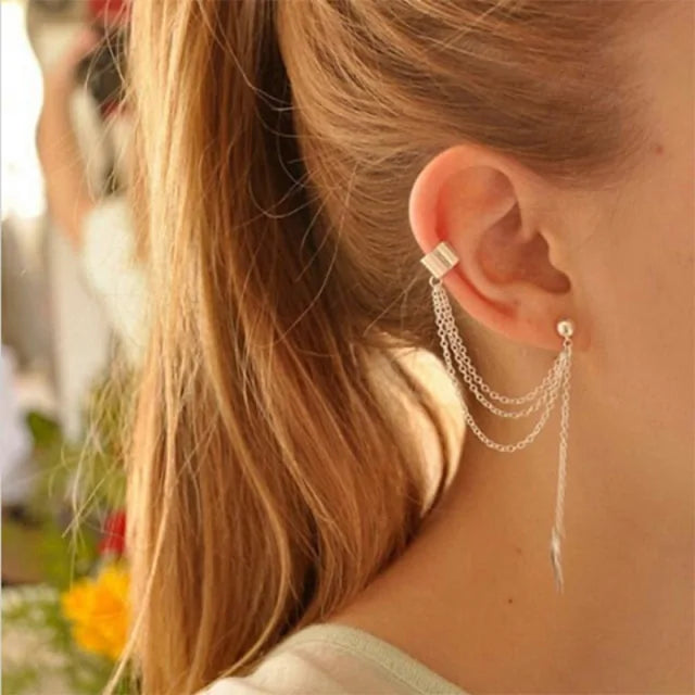 Multi Layer Chain Earrings Long Tassel Piercing Stud