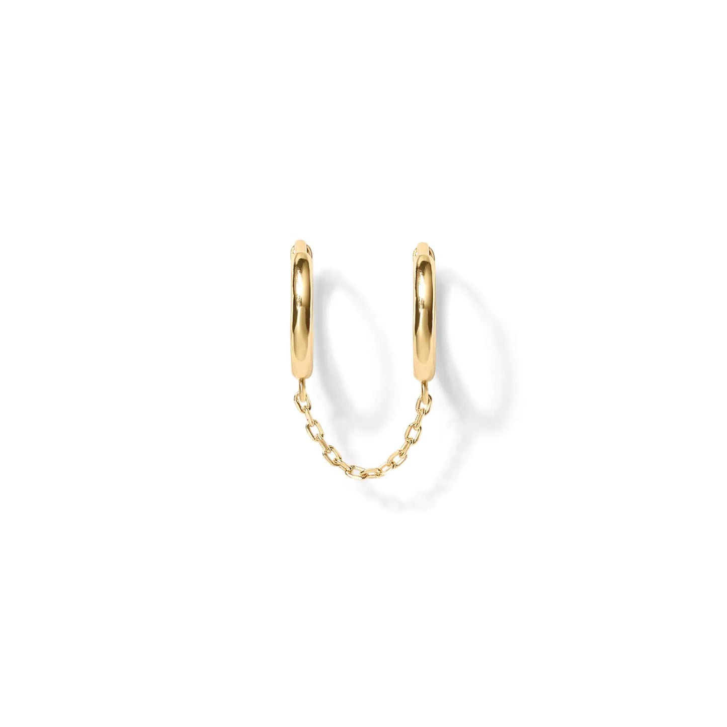 PAVOI 14K Gold Chain Earrings for Women | Double Piercing Dangle Chain Huggie Hoop Earrings | Cubic Zirconia Pearl Stud Ear Cuff Earrings for Women Yellow Gold Double Huggie
