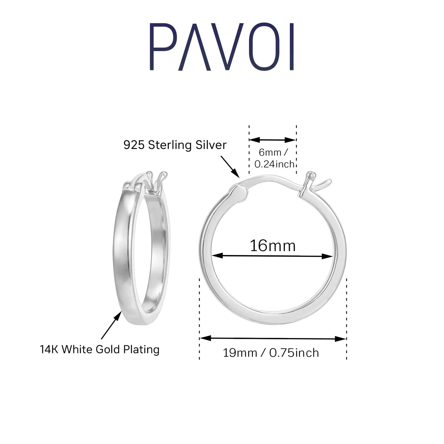 PAVOI 14K Gold Plated 925 Sterling Silver Post Lightweight Hoops | 20mm - 30mm Earring | Gold Hoop Earrings for Women 18K Gold Vermeil 20 Millimeters White Gold