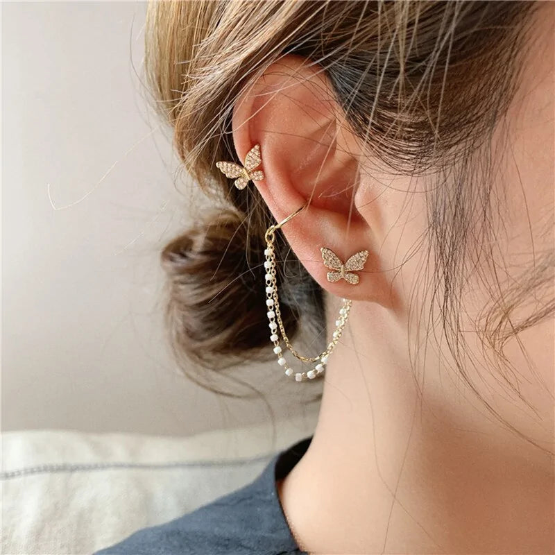 Multi Layer Chain Earrings Long Tassel Piercing Stud