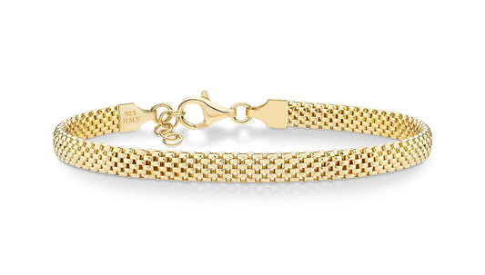 Miabella 18K Gold Over Sterling Silver Italian 5mm Mesh Link Chain Bracelet for Women, 925 Made in Italy Length 6.5 Inches + 0.5 Ext. (X-Small)