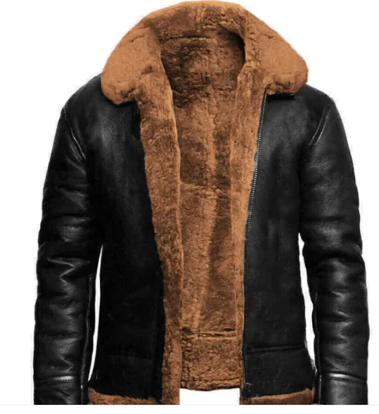 Men's Leather-fur One-piece Lapel Jacket