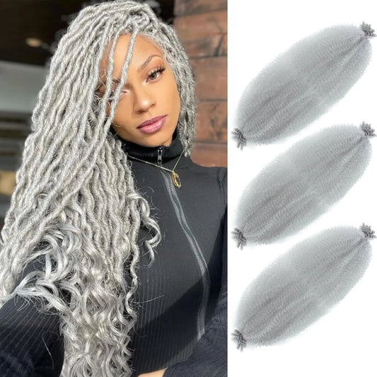 Springy Afro Twist Hair 24 Inch 3 Packs, Afro Twist Hair Pre Fluffed Spring Twist Hair Pre Separated Wrapping Hair for Soft Locs Hair Extensions (24 Inch (Pack of 3), Gray#) 24 Inch (Pack of 3) Gray#