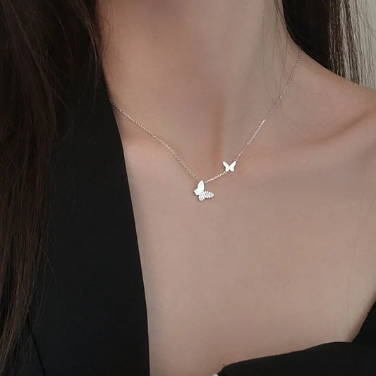 Silver Color Korean Double Butterfly Sweater Chain