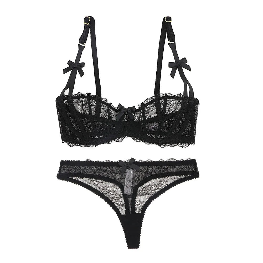 Women's Lingerie Floral Lace Bra and Thong Set