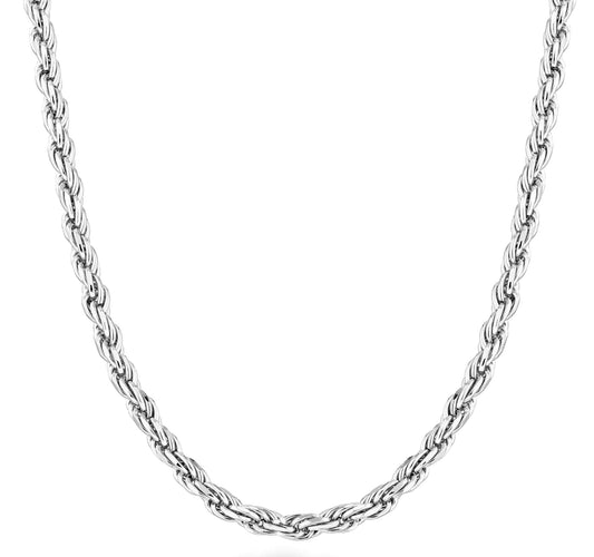 Miabella Solid 925 Sterling Silver Italian 2mm, 3mm Diamond-Cut Braided Rope Chain Necklace for Men Women, 925 Sterling Silver Made in Italy Length 24 Inches