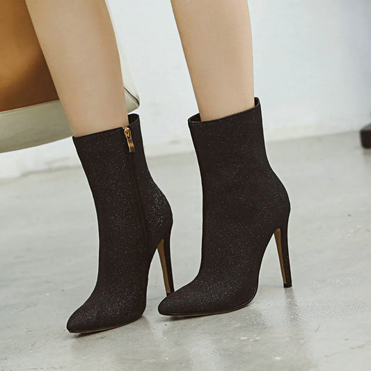 Glitter Pointy Toe Stiletto Heeled Boots