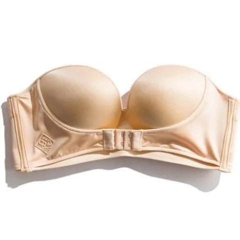 Front & Back Buckle Push-Up Bra: Deep V Strapless Design, Wire-Free, Thicken Lingerie